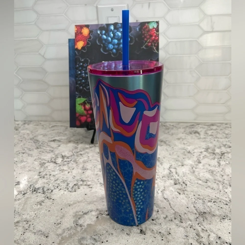 Starbucks Summer 2024 Butterfly Patterned Purple Silver SS Tumbler. New. NWT!
